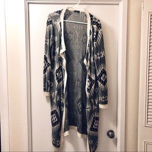 Open Knit Patterned Longline Duster Cardigan